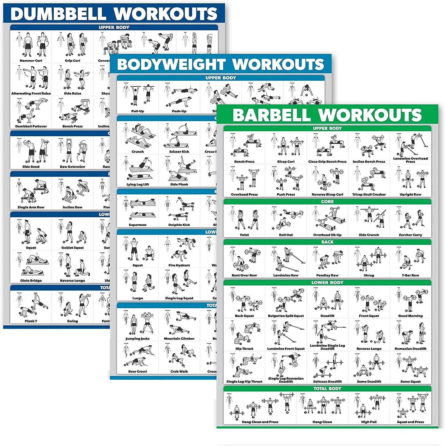 Palace Learning Pack Dumbbell Workouts Bodyweight Exercises Barbell Routine Poster Set